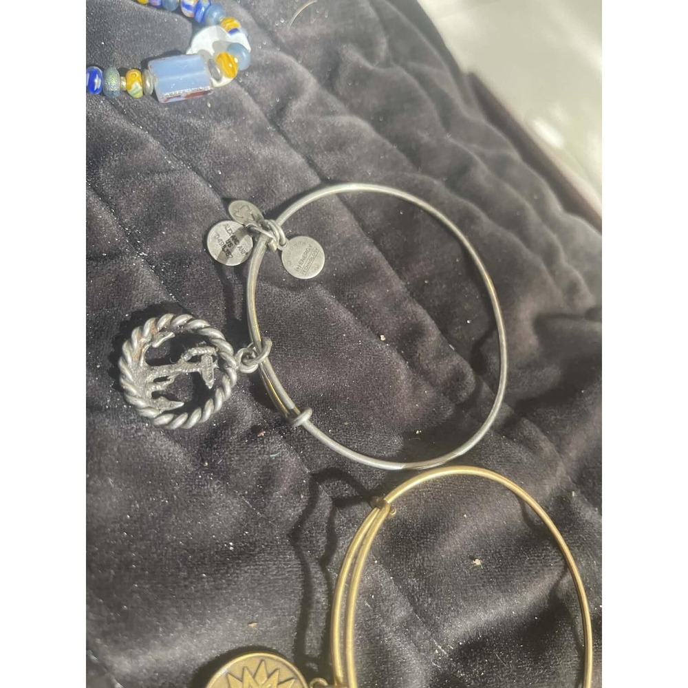 Alex and Ani Silver Anchor Charm Bangle Bracelet Adjustable Nautical Jewelry